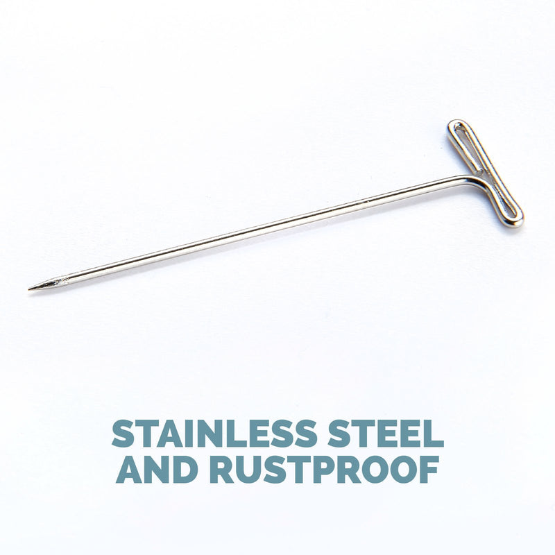 KnitIQ Strong Stainless Steel T-Pins for Blocking, Knitting & Sewing | 150 Units, 1.5 Inch