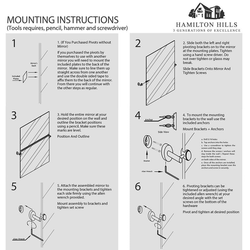 Hamilton Hills Square Black Pivot Mirror Hardware Tilting Anchors for Mirror or Picture