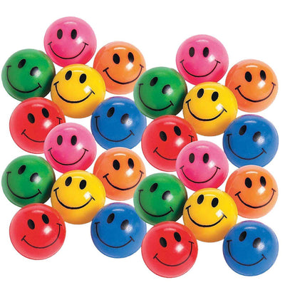 Kicko Rubber Smile Face Bouncing Balls - Pack of 24-1 Inch Assorted Colors - Mini Smiling