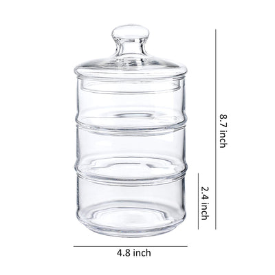 3-Tier Stacking Glass Apothecary Jar D4.8XH8.7" Round Glass Storage Canisters for Kitchen