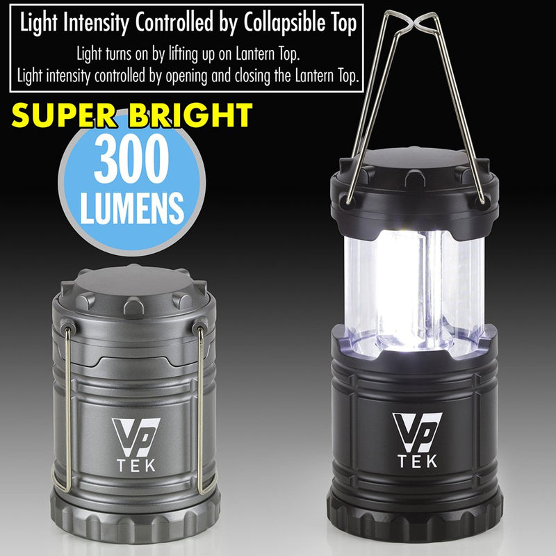 VP TEK Collapsible LED Lantern with Ultra Bright 300 Lumens COB Technology (2 Pack) (Black