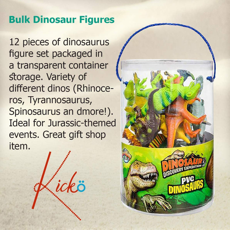 Kicko 6 Inch Bulk Dinosaur Figures- 12 Pieces of Realistic Dino Assortment in a PVC Tub