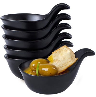 Bruntmor Matte Glazed Set Of 6 Side Dish Porcelain Dip Bowl Set with Handle, for Soy