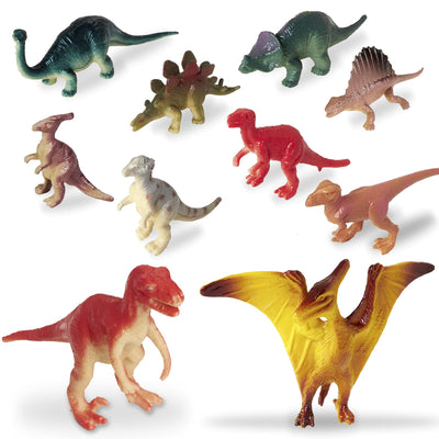 Kicko Plastic Mini Dinosaurs 1.75  4.5 Inches - Pack of 10 - Assorted Colored Dinosaur