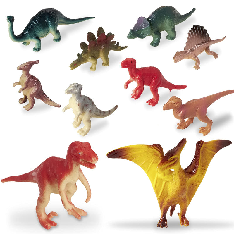 Kicko Plastic Mini Dinosaurs 1.75  4.5 Inches - Pack of 10 - Assorted Colored Dinosaur