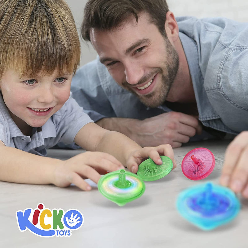 Kicko Light Up Spinning Toy - 12 Pack - 1.75 Inch Spinning Tops in Different Vibrant