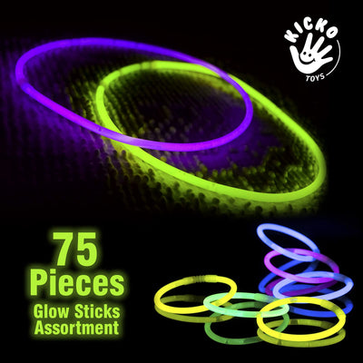 Kicko 75 Pieces Glow Sticks Assortment - Value Pack - Cool and Fun Glow in the Dark theme