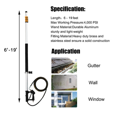 EDOU 19 feet High Pressure Power Washer Telescoping Lance Extension Wand - 1/4 Inch Quick