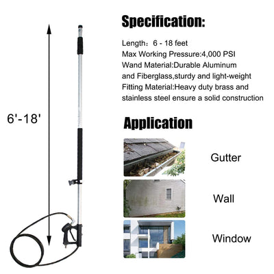 EDOU 4,000 PSI High Pressure Washer Extension Wand Telescoping Lance 6' - 18' 1/4''