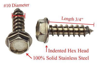 10 X 3/4" Stainless Indented Hex Washer Head Screw, (50 pc), 18-8 (304) Stainless Steel