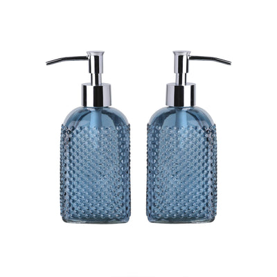 Dot Glass Lotion Dispenser-Soap Bottle with Plastic Pump-16.5oz-Set of 2 (Grey Blue