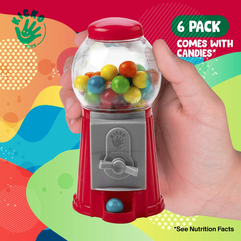 Kicko 5 Inch Gumball Machine - 6 Pieces Classic Candy Dispenser - Perfect for Birthdays