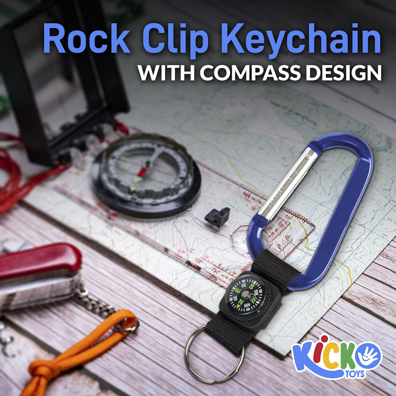 Kicko Rock Clip Keychain with Compass Design - 12 Pack Metal Self Lock Clip - Clasps