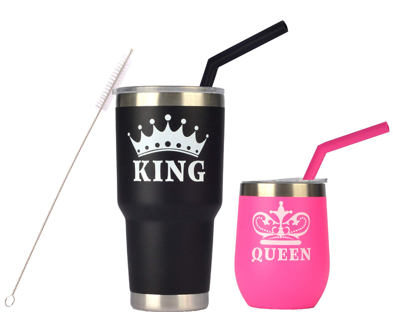 King & Queen Tumbler Set, King Queen Glass, King and Queen Cups for Couples, Couple