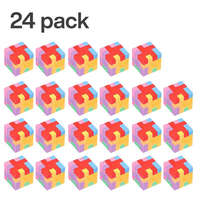 Kicko Puzzle Cube Eraser - 24 Pack - Assorted Colored Brain Teaser Block - Jigsaw, Novelty