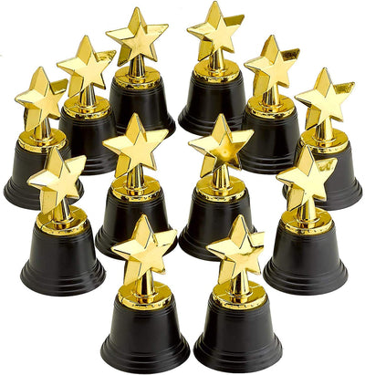 Kicko 4.5 Inches Plastic Golden Star Trophy - 12 Pieces Achievement Prize Award - Perfect