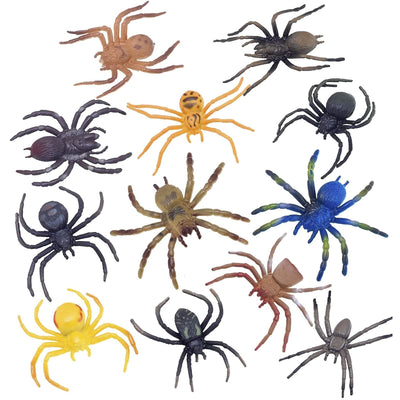 Kicko Plastic Spiders - Pack of 12 - 1.75 Inches - Assorted Colored Cool Arachnids -