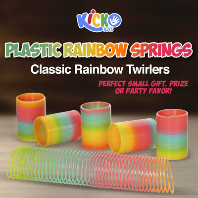 Kicko Plastic Rainbow Springs - 12 Pack - 1.75 Inch Classic Rainbow Twirlers for Class