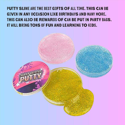 Kicko Super Glitter Crystal Putty Colorful Toys for Kids - 3.5 Inches - 6 Pack - Ideas