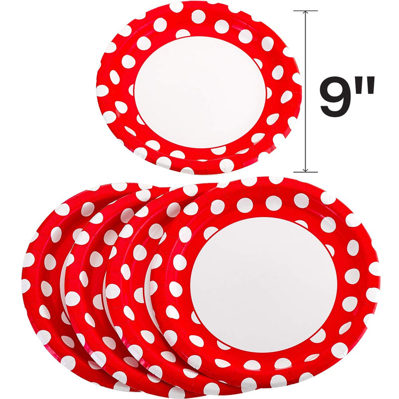 Kicko Red and White Polka Dot Dessert Paper Plates - 24 Pack - 9 Inch - Disposable