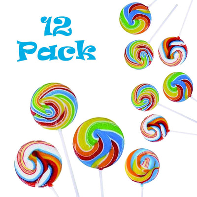 Kicko Swirl Lollipops with Sticks - Pack of 12 2 Inch Flavored Lollipops in a 3.5 Inch