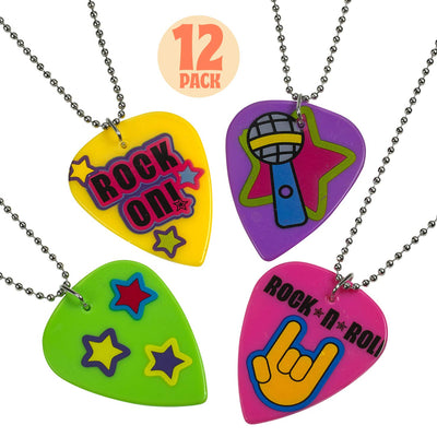 Kicko 12 Plastic Guitar Pick Necklaces - 24 Inch Metal Beaded Chain - 2 Inch Pendant