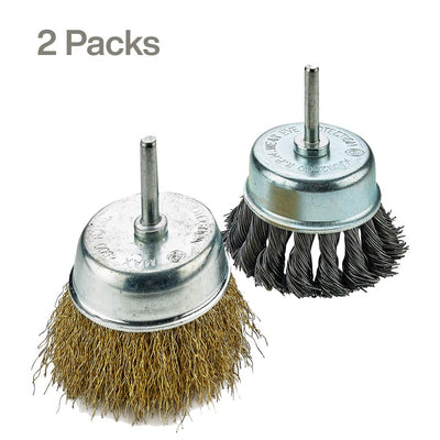 Katzco Wire Wheels Brush - 2 Pack Knotted And Crimped Cups For Rust Removal, Corrosion