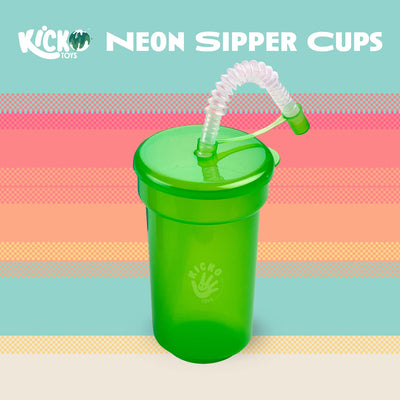 Kicko Neon Sipper Cups - 5.5 Inch - 12 Oz. - Colorful Neon Cups With Lids And Straws