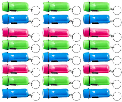 Kicko Mini Flashlight Keychain - 24 Pack - Assorted Colors, Green, Light Blue And Pink