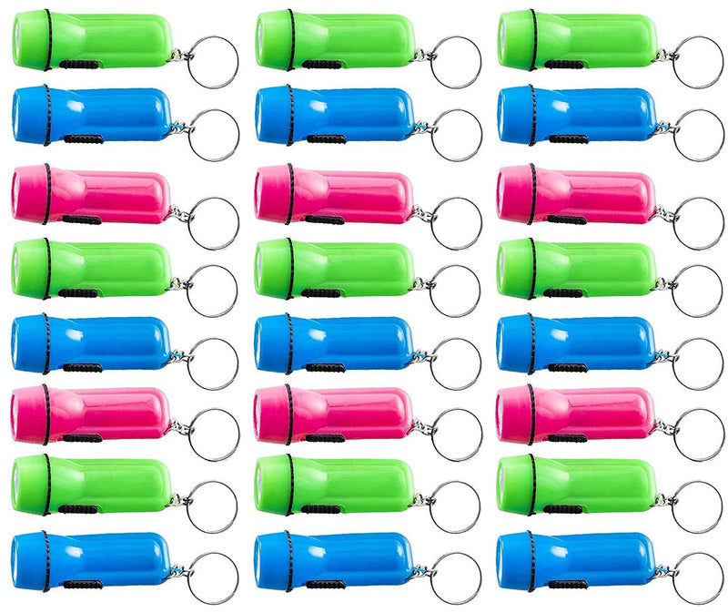 Kicko Mini Flashlight Keychain - 24 Pack - Assorted Colors, Green, Light Blue And Pink