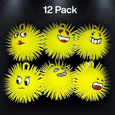 Kicko Light-Up Emoji Face Puffer Squeeze Balls - 12 Pack Glowing Puffer Balls