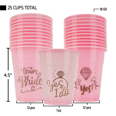 Bachelorette Party Cups - 25 Bridal Shower Decorations - Mega Party Pack Of "Team Bride"