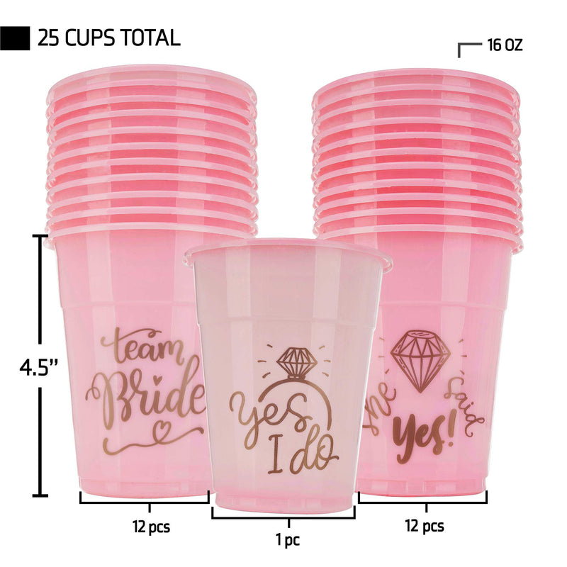 Bachelorette Party Cups - 25 Bridal Shower Decorations - Mega Party Pack Of "Team Bride"