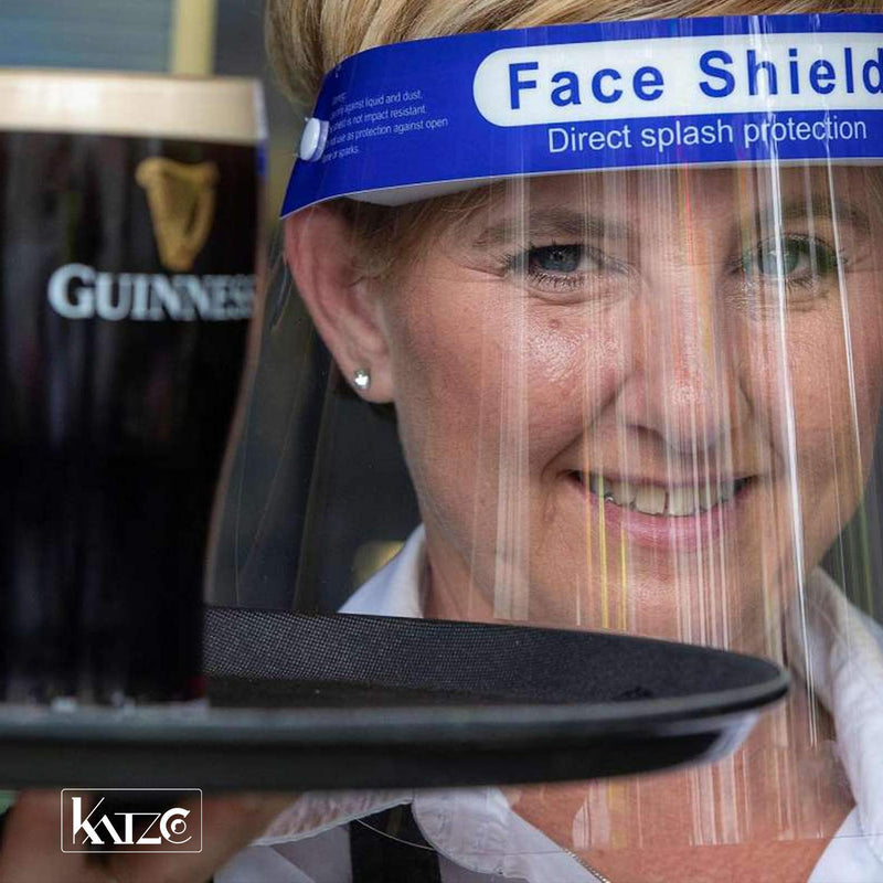 Katzco Bulk Face Shields - 200 Pack - Reusable Clear Full Face Visor Mask with Removable