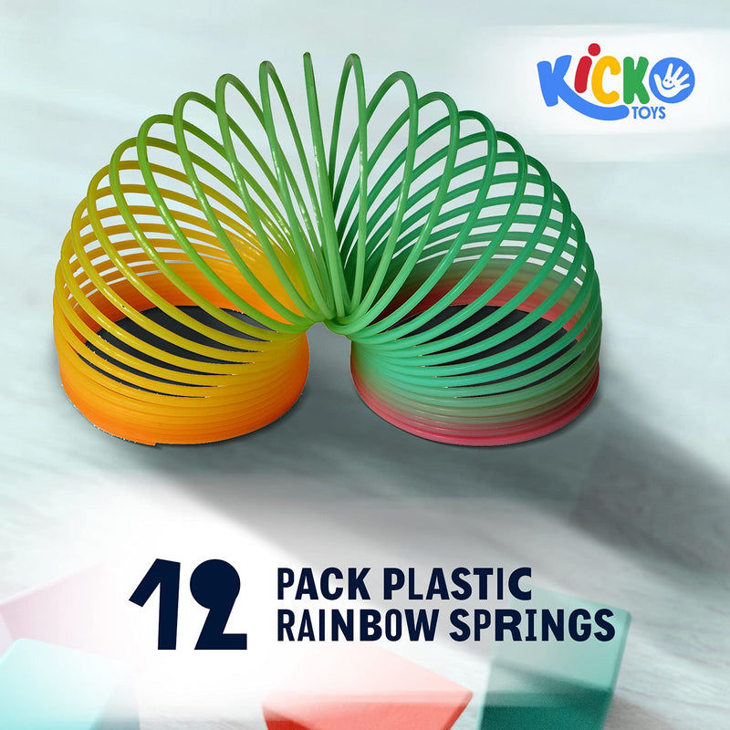 Kicko Plastic Rainbow Springs - 12 Pack - 2.4 Inch Classic Toy Coil Springs for Class