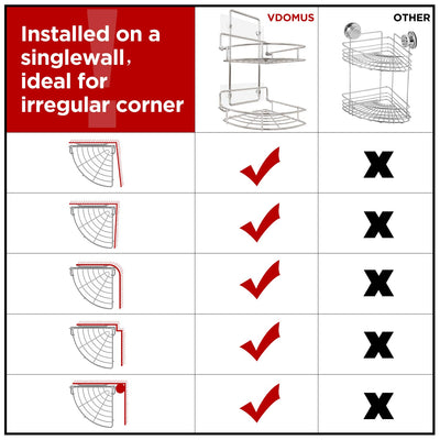 Strong Shower Caddy 2 Tier Bathroom Corner Shelf Organizer Polished Chrome - No Drilling