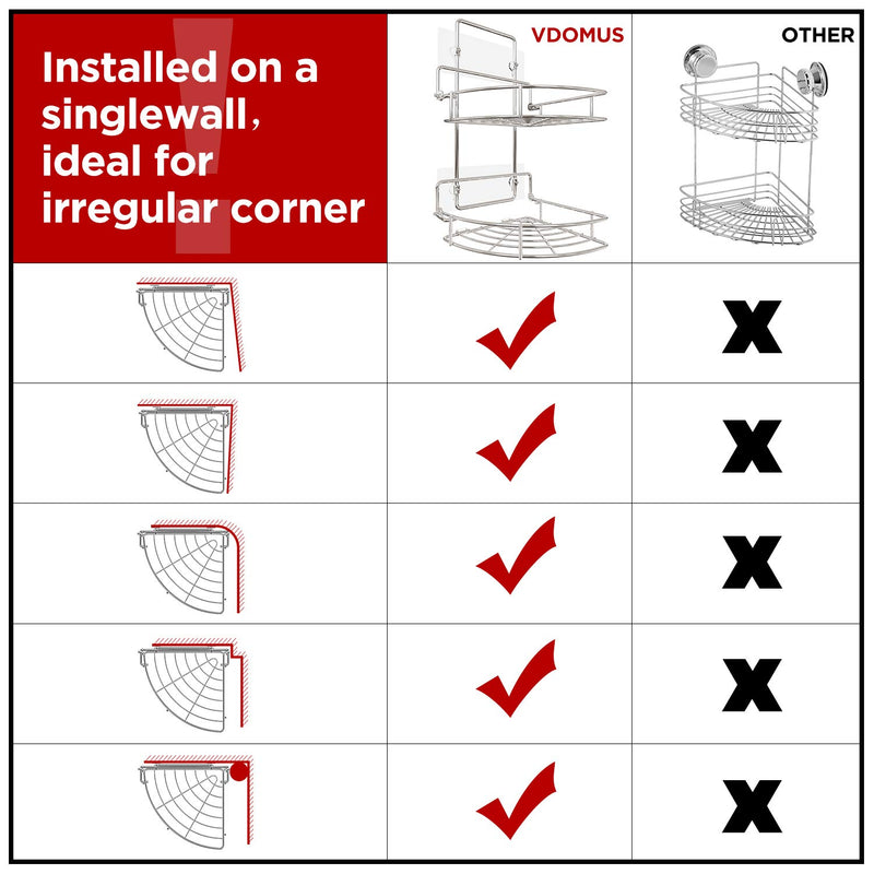 Strong Shower Caddy 2 Tier Bathroom Corner Shelf Organizer Polished Chrome - No Drilling