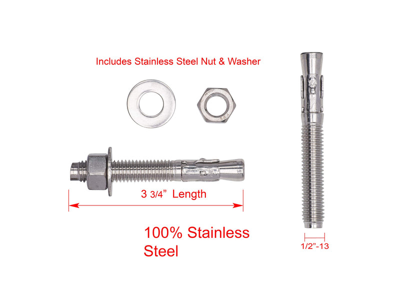 5/8" X 4-1/2" Stainless Wedge Anchor (5pc), 18-8 Stainless