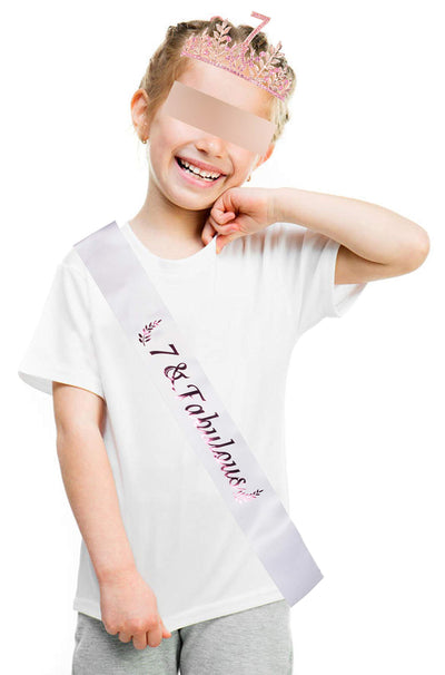 7th Birthday Gifts for Girls,7th Birthday Tiara and Sash,7 Fabulous Sash and Crystal