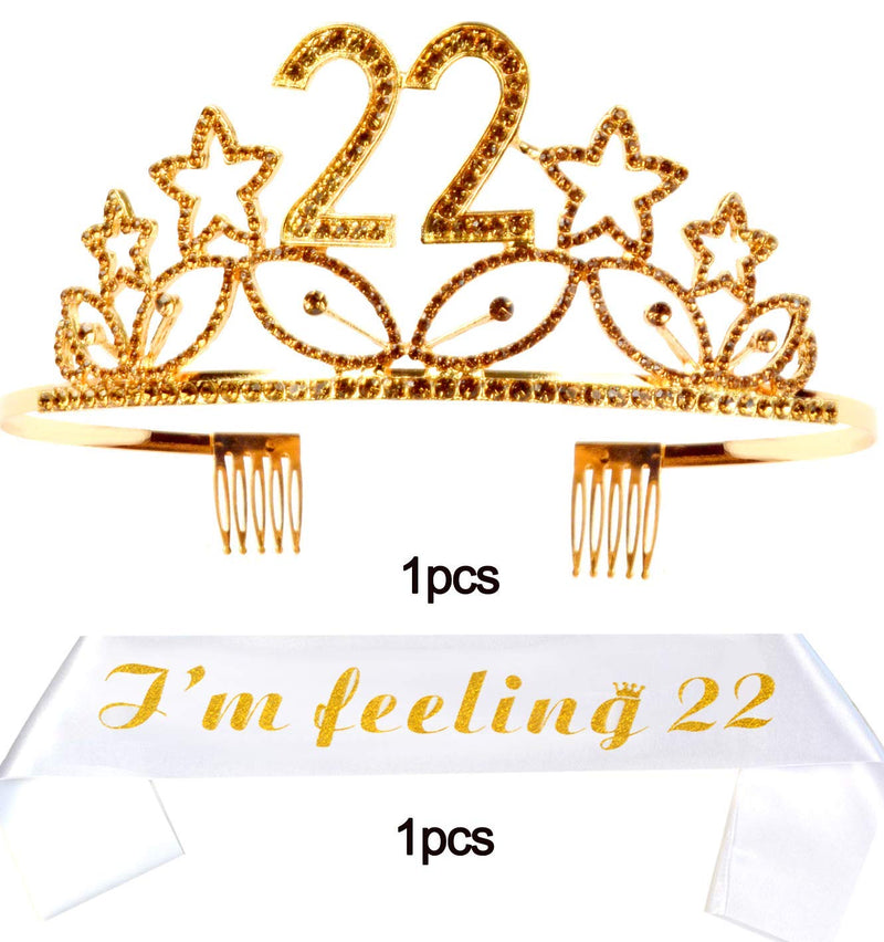 22nd Birthday Gifts for Woman, 22nd Birthday Tiara and Sash Gold, HAPPY 22nd Birthday