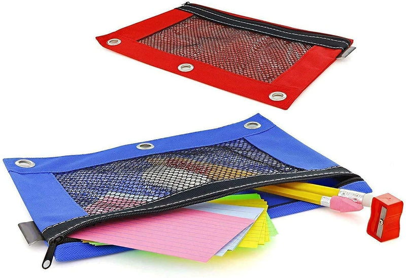 Kicko Pencil Case - 3 Ring Pouch with Mesh Window - Assorted Bright Colors Binder Pouch