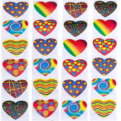 Kicko Funky Heart Stickers Roll - 4 Rolls - Colorful Assorted Design Heart-Shape Stickers