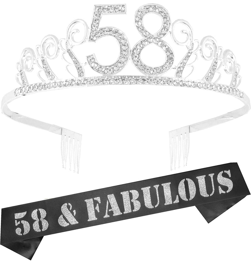 58th Birthday Gifts for Women, 58th Birthday Tiara and Sash, HAPPY 58th Birthday Party