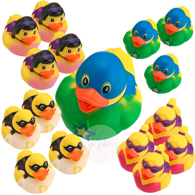 Kicko Superhero Rubber Duckies - 12 Pack - 2 Inch Floating Bathtub Toy - Rubber Ducky