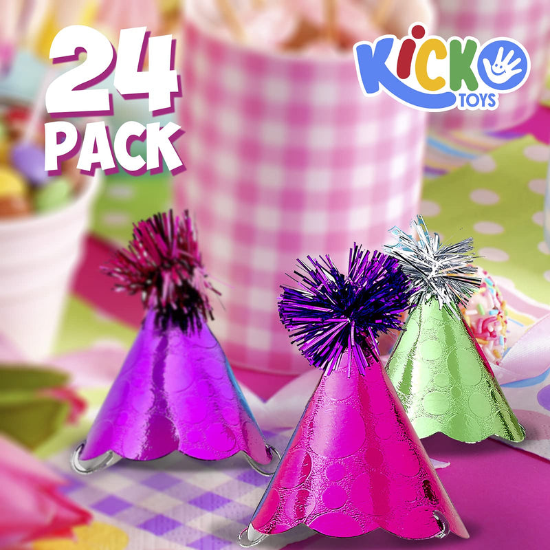 Kicko Mini Shine Party Hats - 24 Pack - 4 Colors - for Kids, Party Favors, Stocking