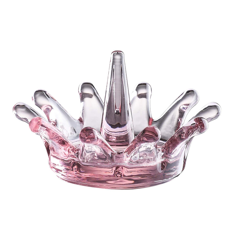 Crown Shape Glass Ring Holder Dia 4.3inch Glass Jewelry Tray Organizer (Pink