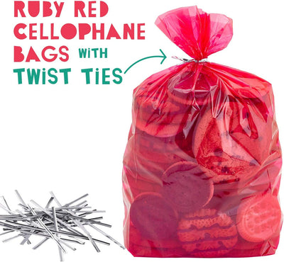 Kicko Ruby Red Cellophane Treat Bags - 90 Pack - 13.75 x 5.25 Inches - for Kids, Party