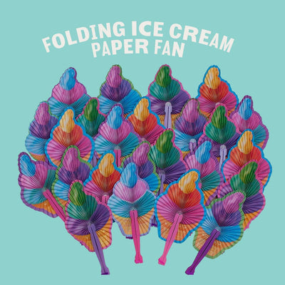 Kicko 10 Inch Folding Ice Cream Paper Fan - 12 Pieces of Accordion Style Multicolored