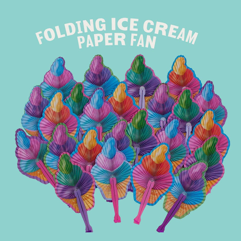 Kicko 10 Inch Folding Ice Cream Paper Fan - 12 Pieces of Accordion Style Multicolored