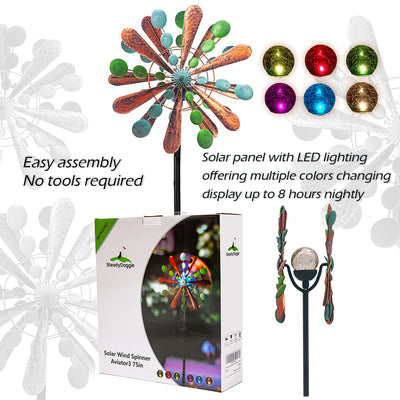 Solar Wind Spinner Aviator3 75in Multi-Color Seasonal LED Lighting Solar Powered Glass